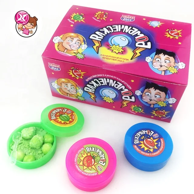 Factory wholesale high quality sweet candy toy boxes exploding gum acid powder ball colored fruit flavor halal bubble gum