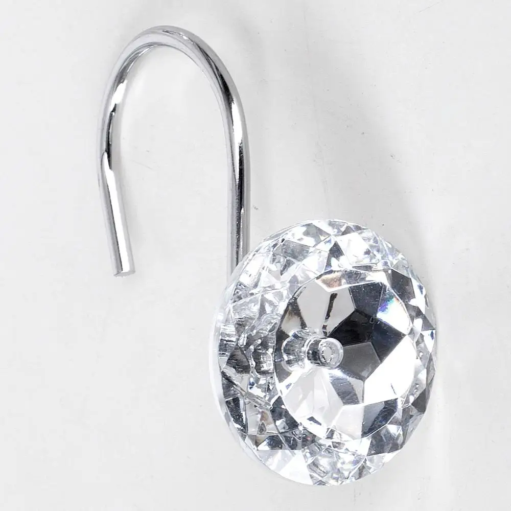 Shower Curtain Bling Hooks Rings Acrylic Decorative Rhinestones Glass Crystal Rolling Bathroom Bath Set of 12 Rings