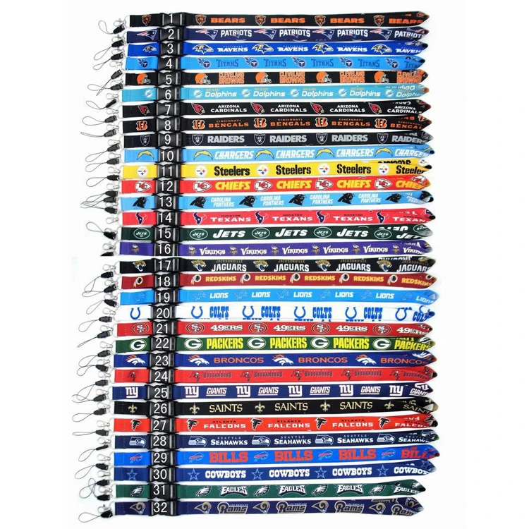 High Quality Rugby NFL Football Team Neck Custom Polyester Pink Style Lanyards ID Card Keychain