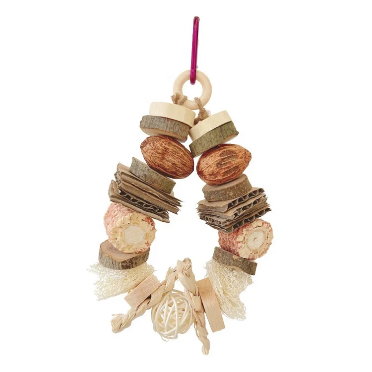 Colored wooden Hanging Rattan Ball  Chew Toys for Guinea Pig Rabbit Small Animals