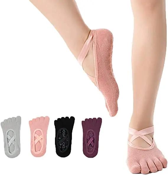 
Wholesale Custom Logo Trendy Five Toe Grip Yoga Socks Plain Glue Flower Women Anti-Slip Yoga Socks Amazon 