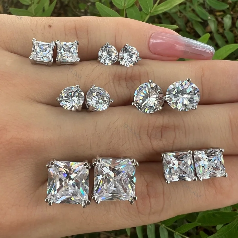 2022 Trendy Dainty Jewelry Minimalist Bling 925 Sterling Silver Big 5A Zircon Custom Designer Fashion Stud Earrings