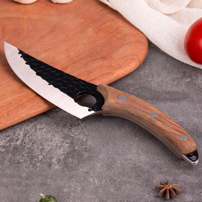 Rosewood Butcher Cleaver Black Metal Handle Fine Forged Stainless Steel Kitchen Tool Boning Meat Cutting Perfect Family Gift
