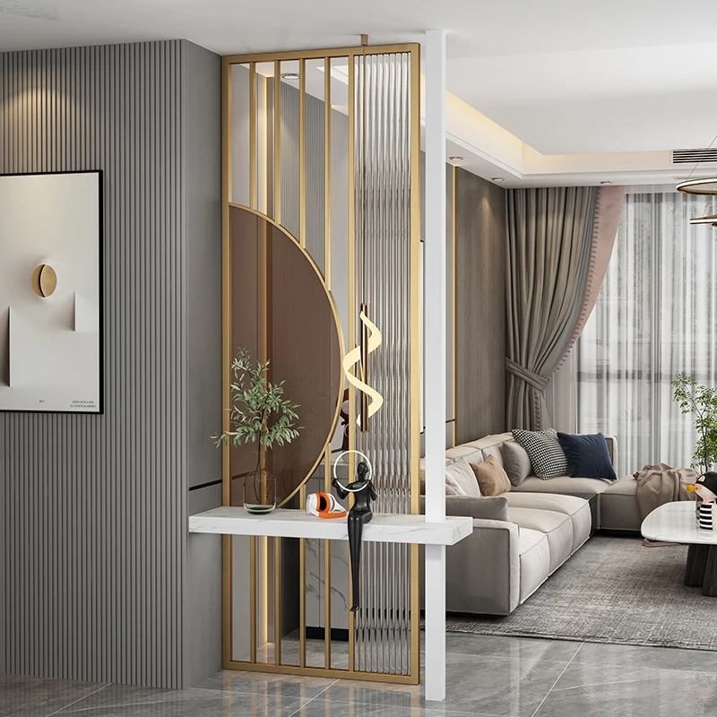 Light Luxury Home Entry Tempered Glass Partition Screens Metal Living Room Dividers
