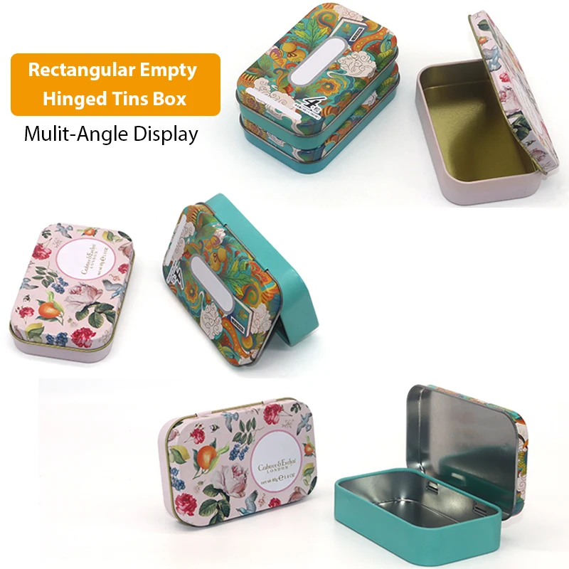 Custom Small Rectangular Hinged Lid Cigarette/Tobacco/Cigar /Gift/Candy/Mint Organizer Storage Tin Can Container Metal Tin Box