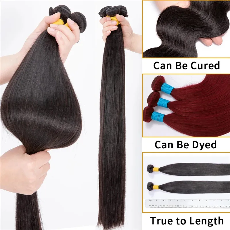 Straight Indian Human Hair 13X4 Frontal And Bundles 13x6 Lace Frontal With Bundles 26 28 30 Inch Bundles With Frontal