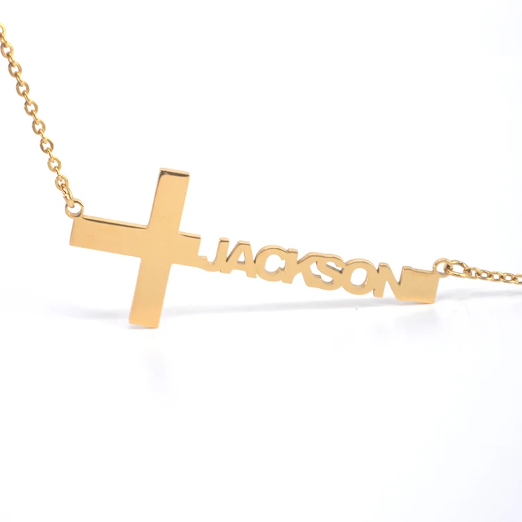 High Quality Men Religious Jewelry 14K 18K Gold Plated Chain Cross Pendant Name necklace