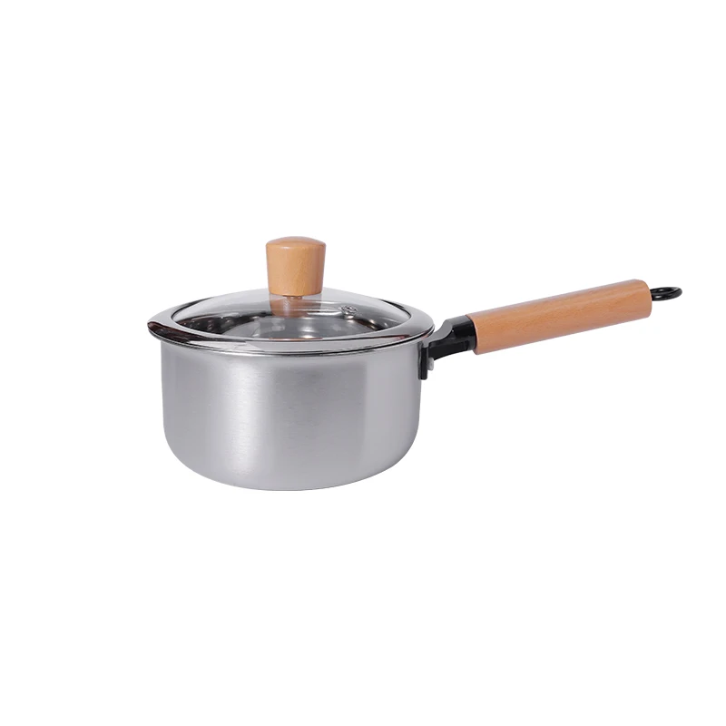Customized 3 ply stainless steel wooden handle heat proof glass lid saucepan sets cooking ware casserole