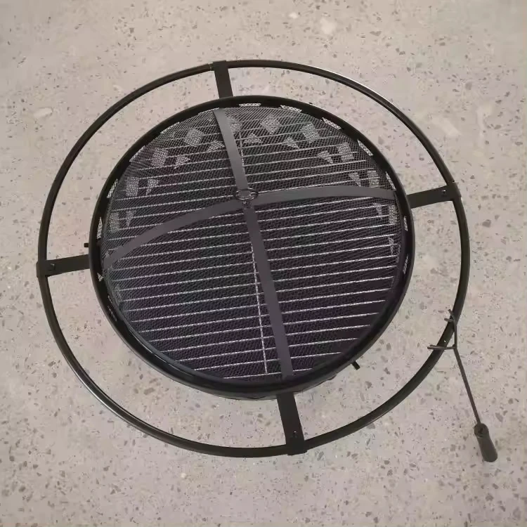 Charcoal wood burning fire pit bonfire fireplace outdoor courtyard garden backyard black metal round barbecue grill