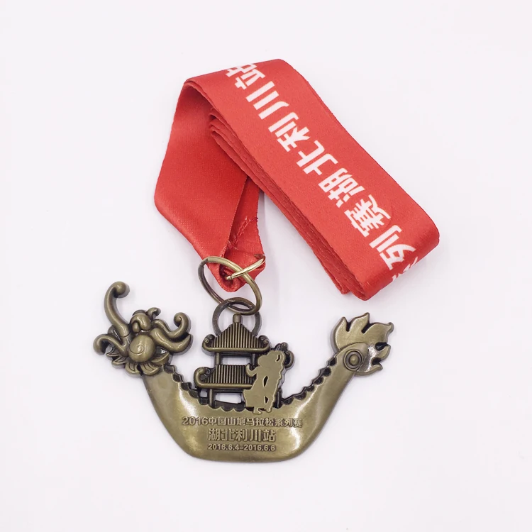 Wholesale dragon boat shape medal with sublimated ribbon running sport high quality custom medal