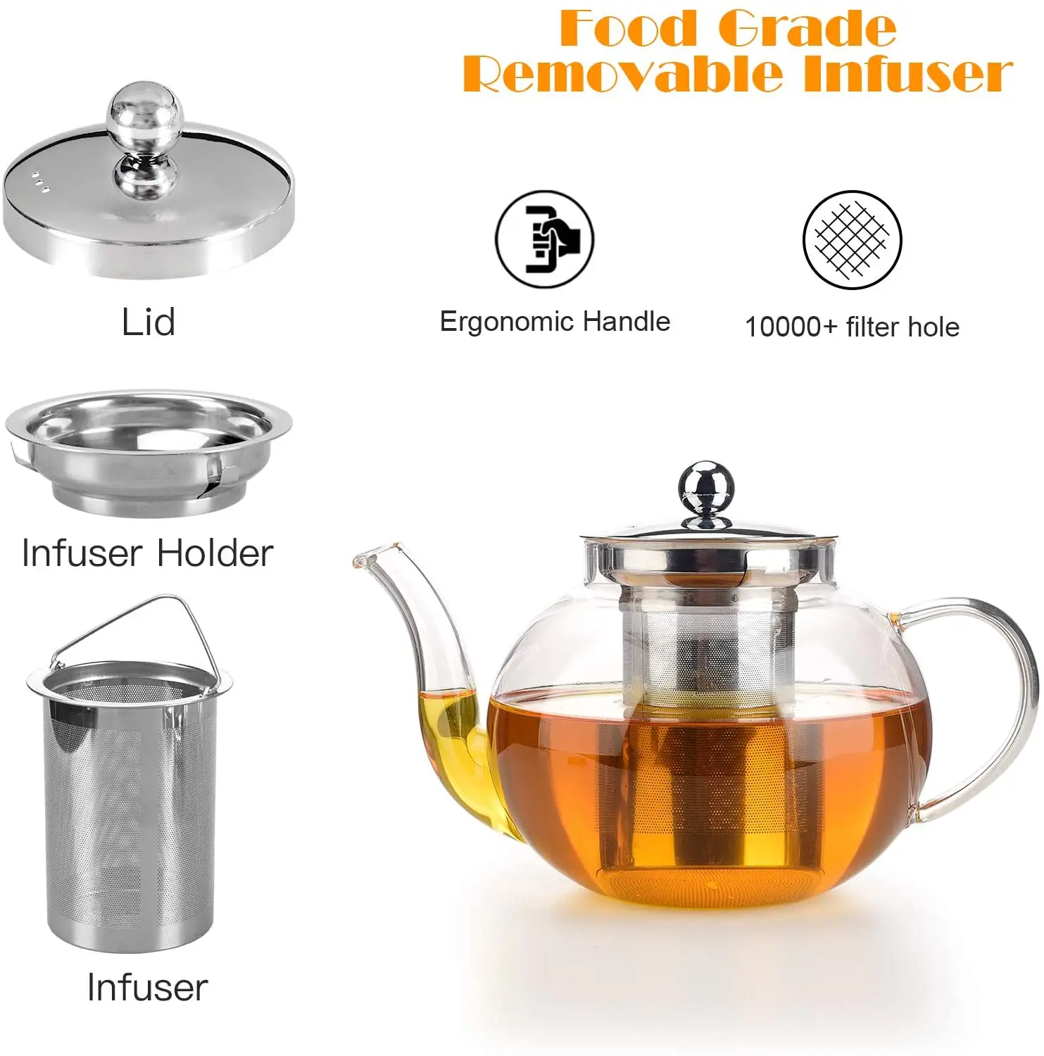 800ml Stovetop Safe Loose Leaf Pyrex Glass Teapot Durable Glass Tea Kettle With Removable Stainless Steel Infuser