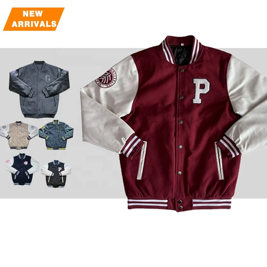 Leather Pink Crop Beige And Black Letterman Vintage Custom Leather Baseball Custom Varsity Jacket Men Varsity Jackets