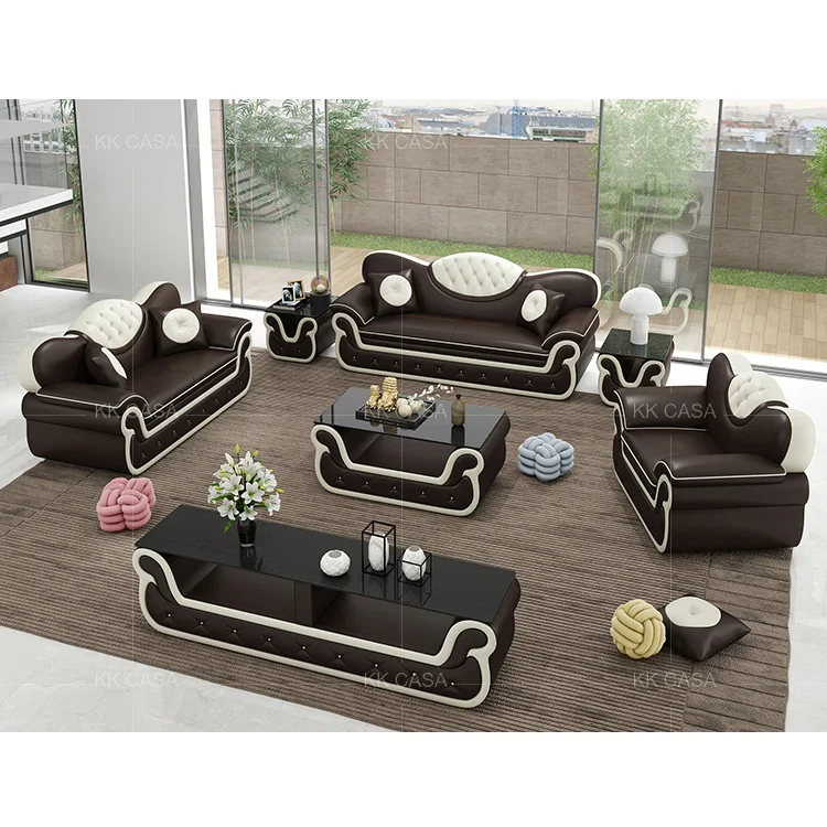 Factory Wholesale leather sofa sets  brown and white leather sofa set for living room 123 sectional Fabric sofa sets
