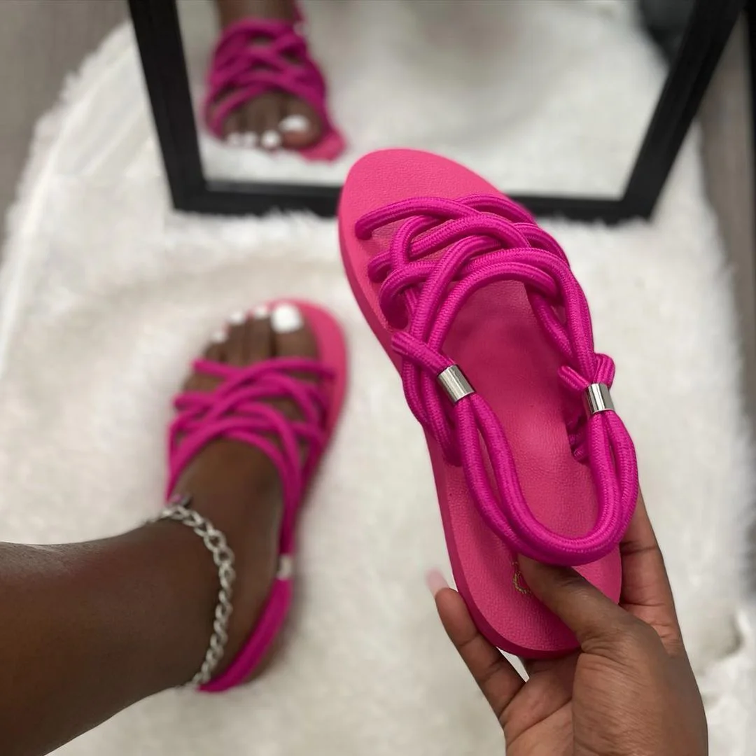 Сандалии женские на плоской подошве, сланцы, удобные босоножки на шнуровке, лето, Amazon