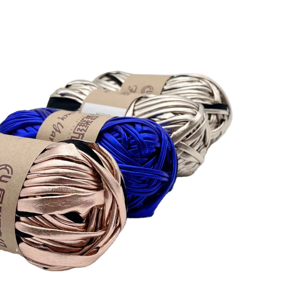 low price 100% polyester shiny leather yarn metal texture t-shirt yarn with metallic luster easy to hand weave