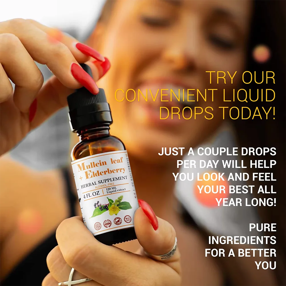 Mullein Leaf Drops with Elderberry for Lung Detox Mullein Tincture Bronchial Cleanse Respiratory Support Mullein Supplement