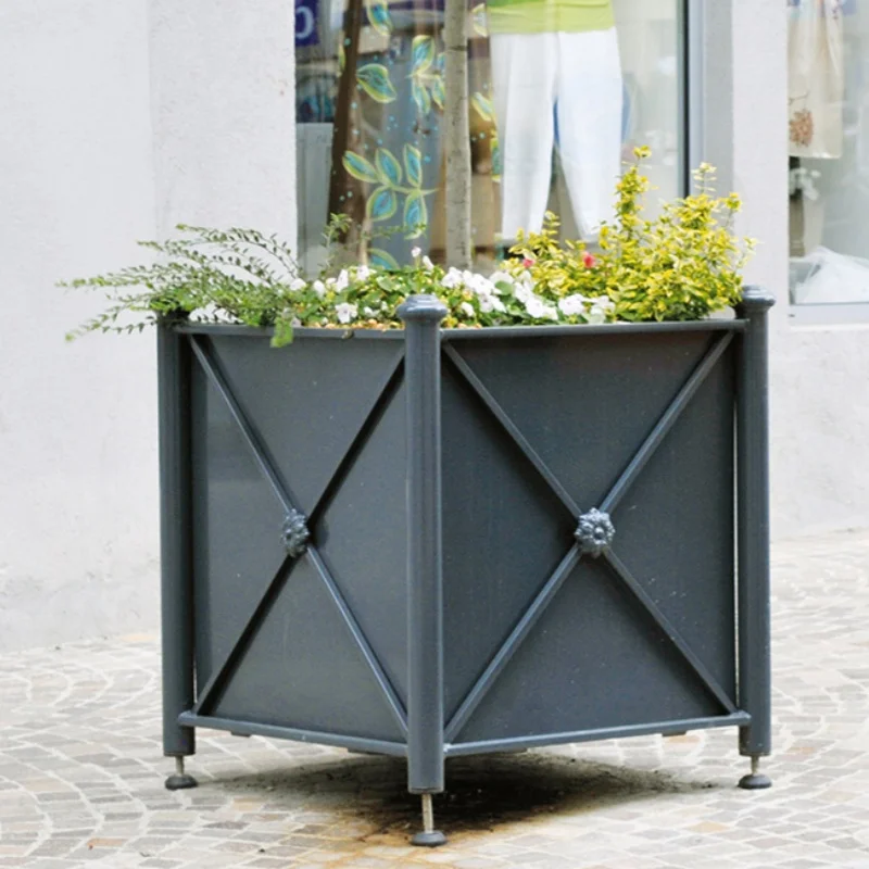 NEW fashionable square black flower box planter flower pot large outdoor metal planter for park and garden
