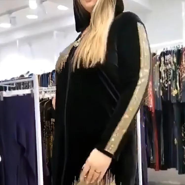 Hifive Plus Size Velvet African Dress Women Abaya Africa Clothes Black Sequins Dashiki Women Clothing Ankara Muslim Hooded Robe