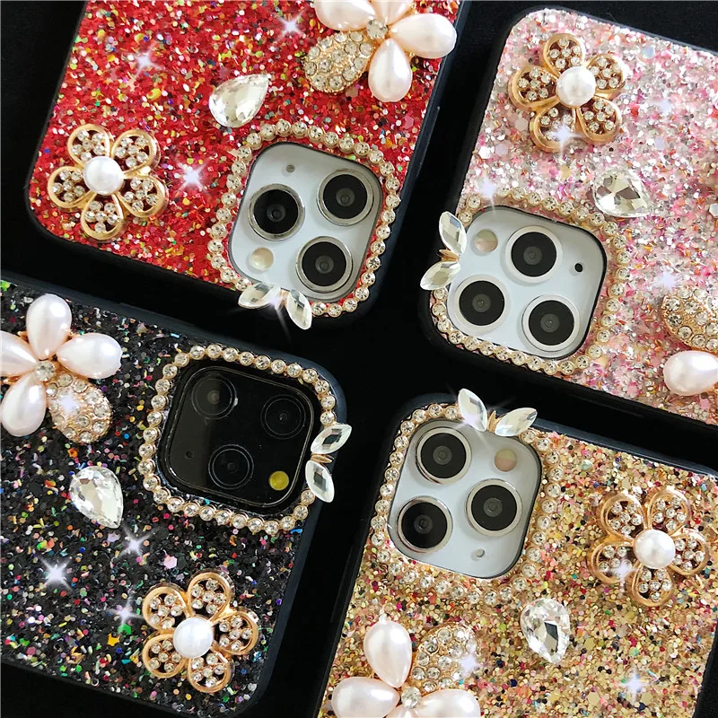 Luxury Women Bag Bling Glitter Sunflower Pearl Diamond Phone Cases For iphone 14 13 Pro Xs Max 12 11 XR 7 8 Plus Soft TPU Cover