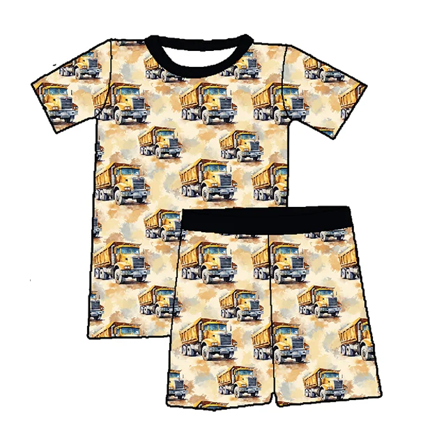 Zs16 Summer Truck Print Short Sleeve Boy Cartoon T Shirt Set 2 Pcs Suit for Boys