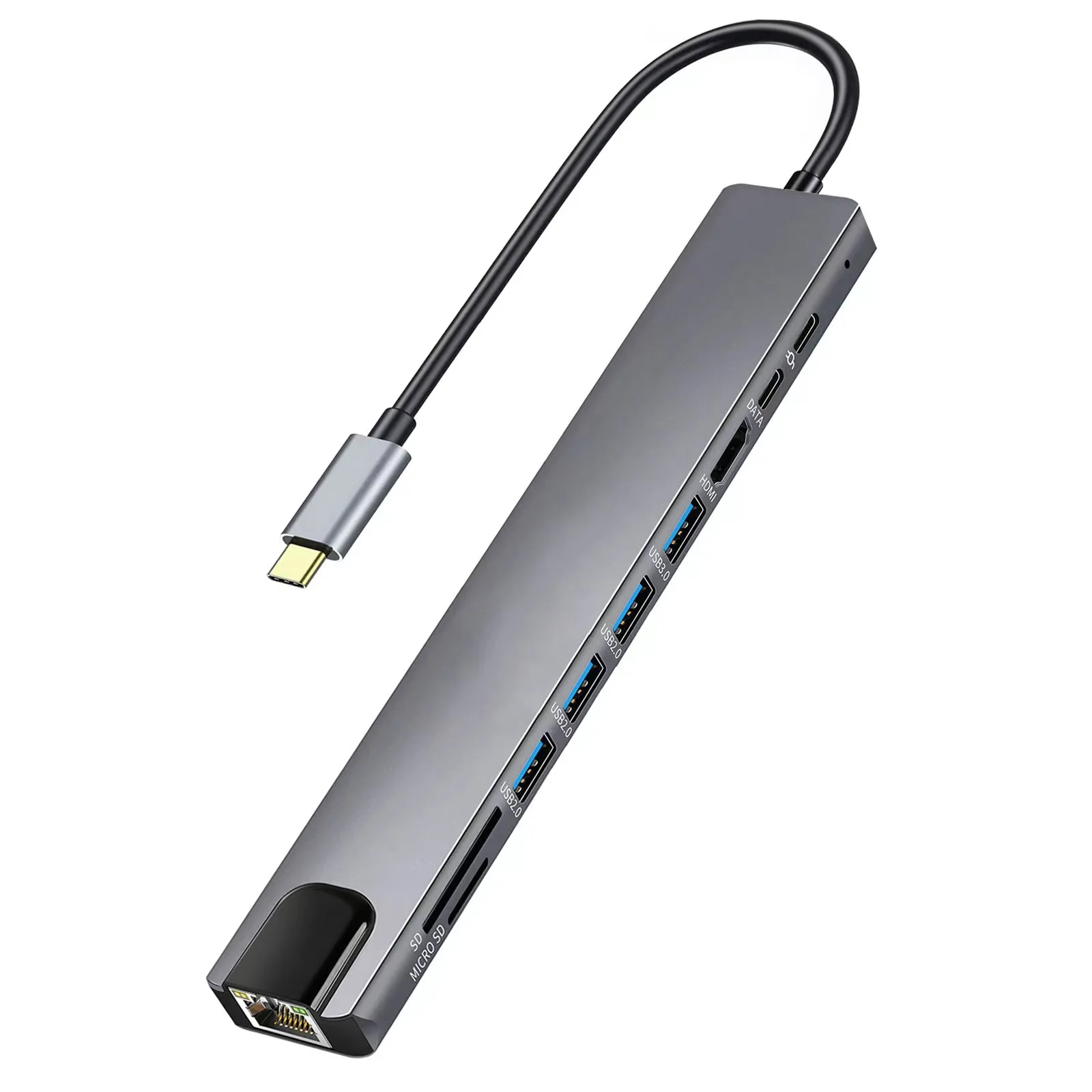 Eight-in-One Type-C USB-C Docking Station HDMI Network RJ45 SD Converter Hub 4K Card Reader Adapter PD ABS USB 3.0 Stock
