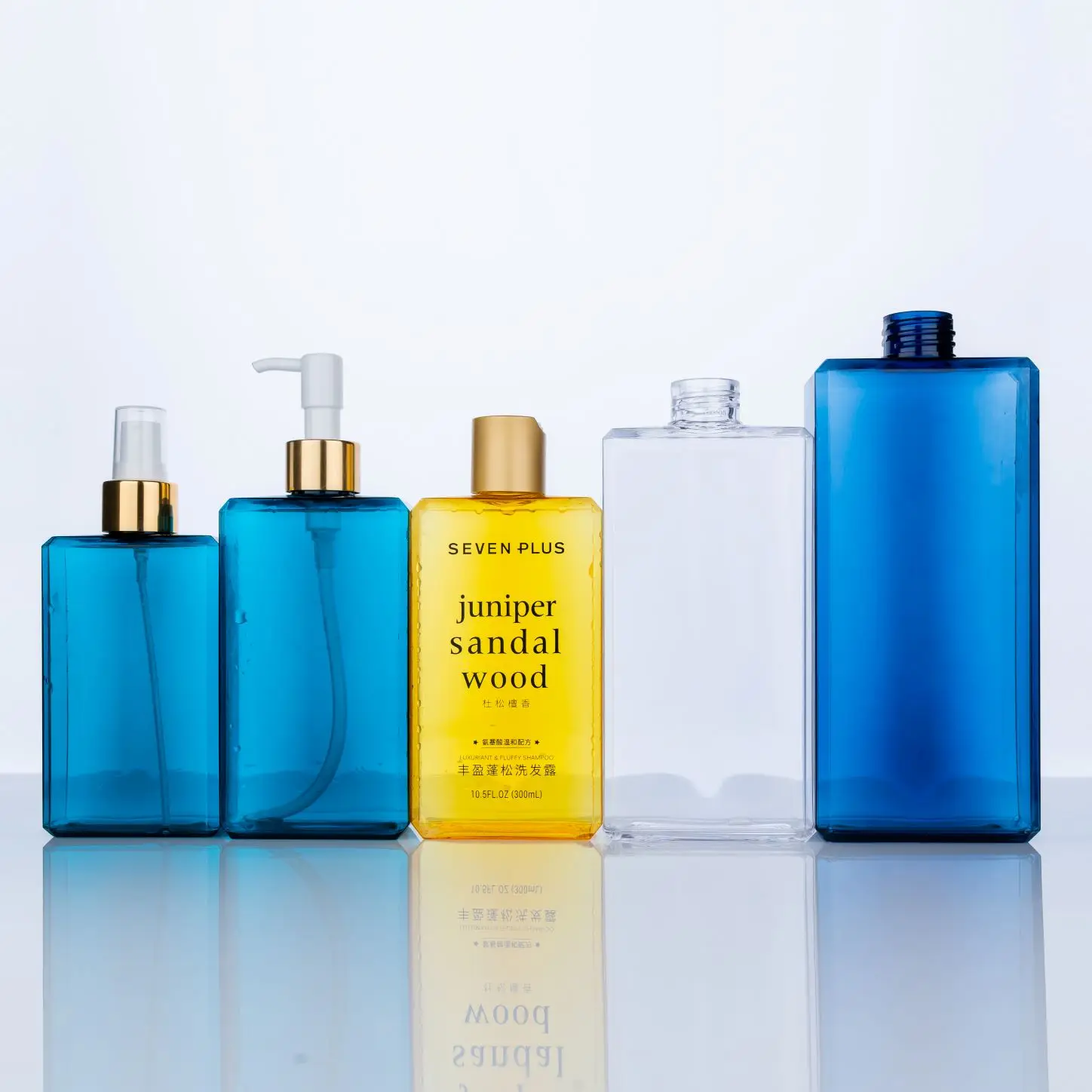 Hot Sale Square Flat Blue Plastic Bottle 200ML 250ML 300ML  500ML Shampoo Bottle Recycling Plastic Bottles For Washing