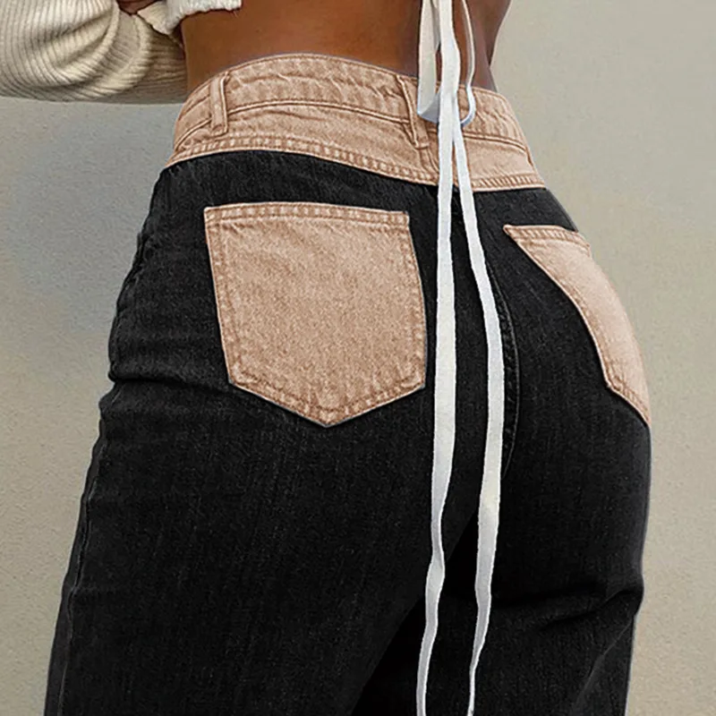 New Women Solid color Patchwork Slim jeans female elastic Splicing Fashion ladies Straight trousers