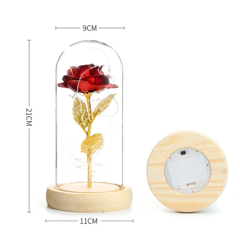 Factory Wholesale Artificial Rose glass dome Glass Dome decorative flowers with base Birthday Gifts in Glass Dome