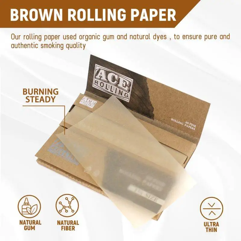 Wholesale Slow Burning 100% Natural Arabic Gum Unblenched Wood Pulp Brown Rolling Paper Kingsize  Smoking Rolling Paper