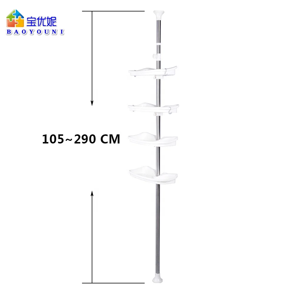 BAOYOUNI Stainless Steel Wall Mounted Multifunctional Shelf Caddy Organizer Plastic Bathroom Storage Adjustable Corner Rack
