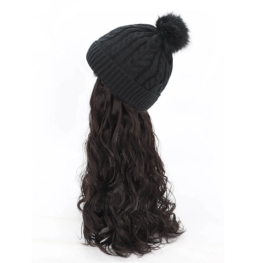 Fashion Autumn Winter Warm New Wigs With Hat Long Wave Hair Beanie Hat With Wig