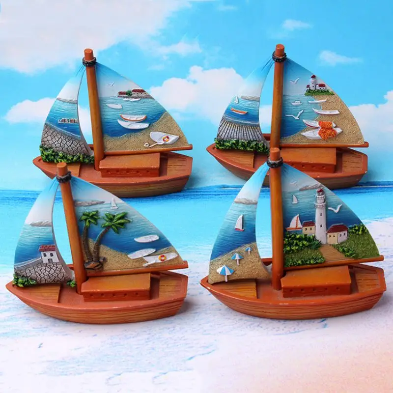 Creative Resin Crafts Scenic Sailboat Decoration Custom Tourist Souvenirs Resin Double Sailboat Sculpture