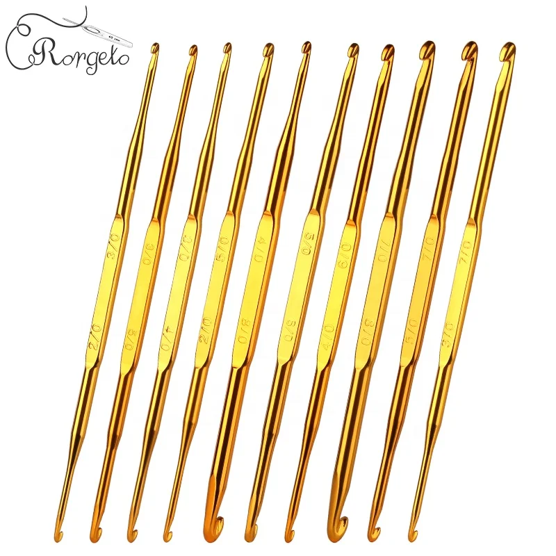 
Hot Selling SKC 10pcs/set Gold Hook Crochet Aluminum Double End Crochet Hooks Set Knitting Needles 