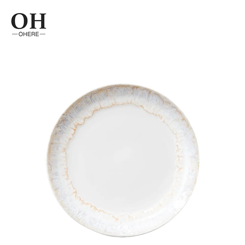 Artistic stone texture edge 4 pcs ceramic plate sets Simple white color wedding charger service dinner plate Microwave Safe use