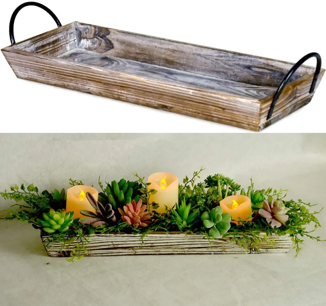Wholesale Cheap Wood Candle Holder tray with Metal Handle