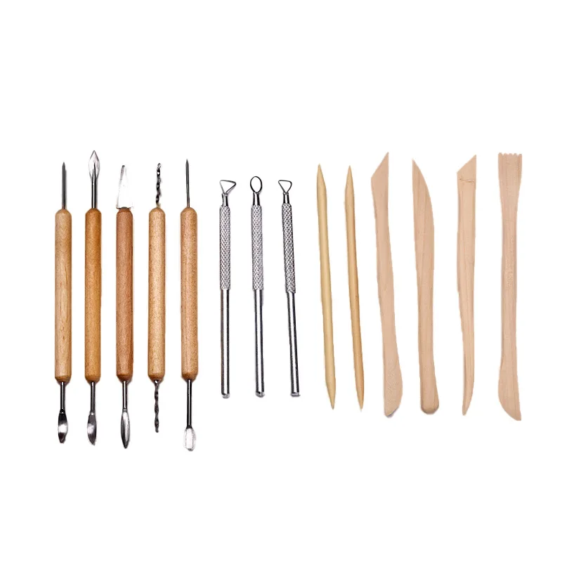 14pcs nylon bag pottery wooden clay sculpting tools