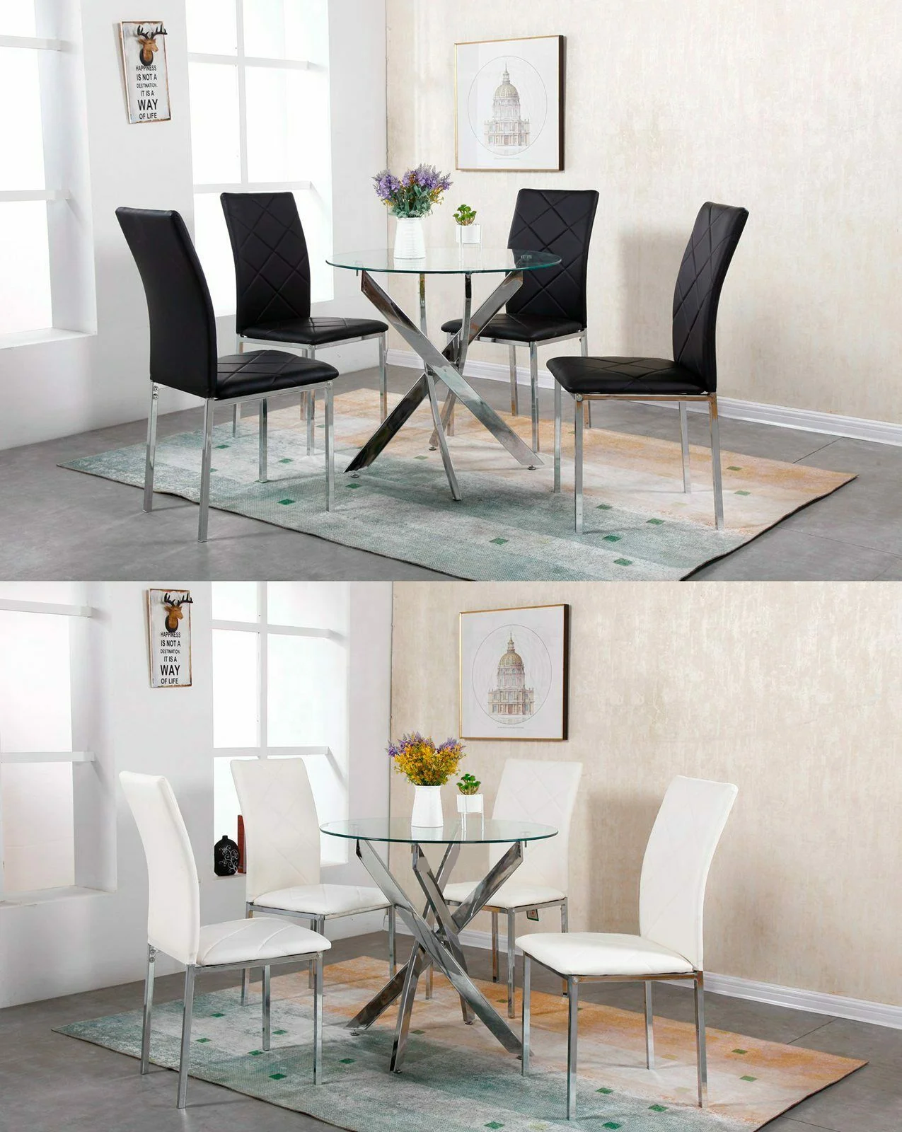Home Furniture Cheap Price Dining Room Table and Chairs Glass Top Dining Table