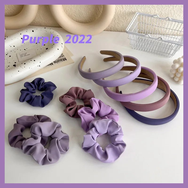 2022 Scrunchies Headband set Custom fabric hair hoop Girl fashion curly hair scrunchies accessories Soft sponge padded headbands
