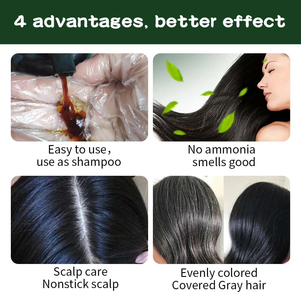 Augeas guangzhou factory hair products Ammonia free permanent 3 in 1 champu para tinte de pelo herbal black hair dye shampoo