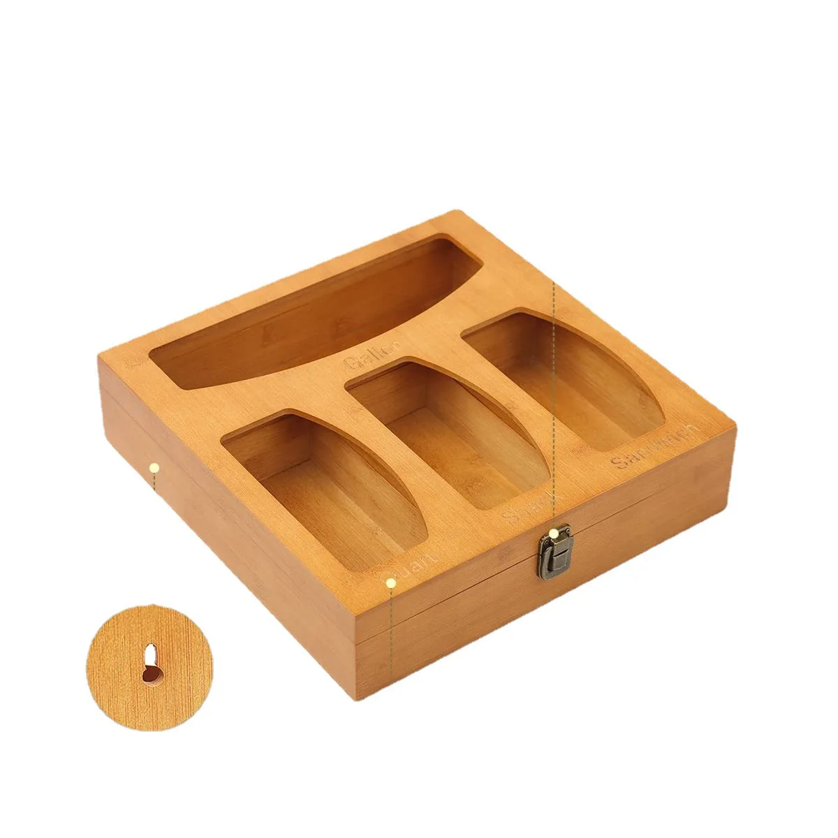 Bamboo and wood preservation bag storage box kitchen drawer organizer storage box wooden multi-grid ziplock bag garbage bag stor