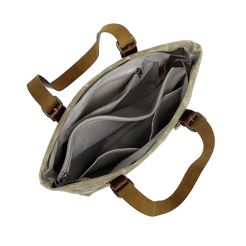 New Batik Canvas Neutral Crossbody Bag Large Capacity Handbag Retro Top Leather Double Handbag