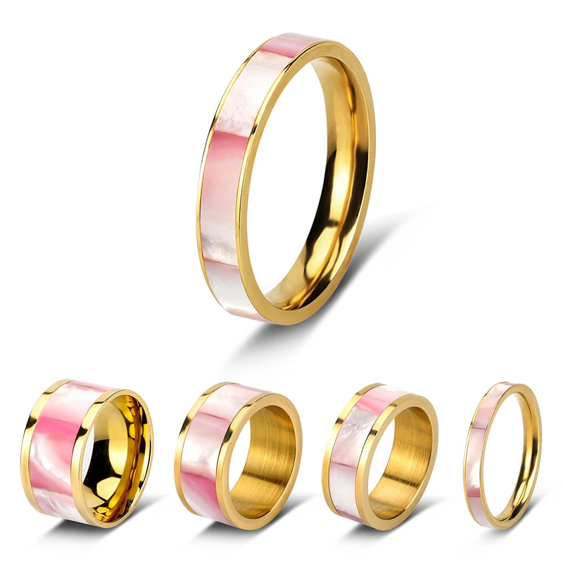 Best Selling Joyas Acero Inoxidable Bridal Wedding Rings Women  with Pink Shell