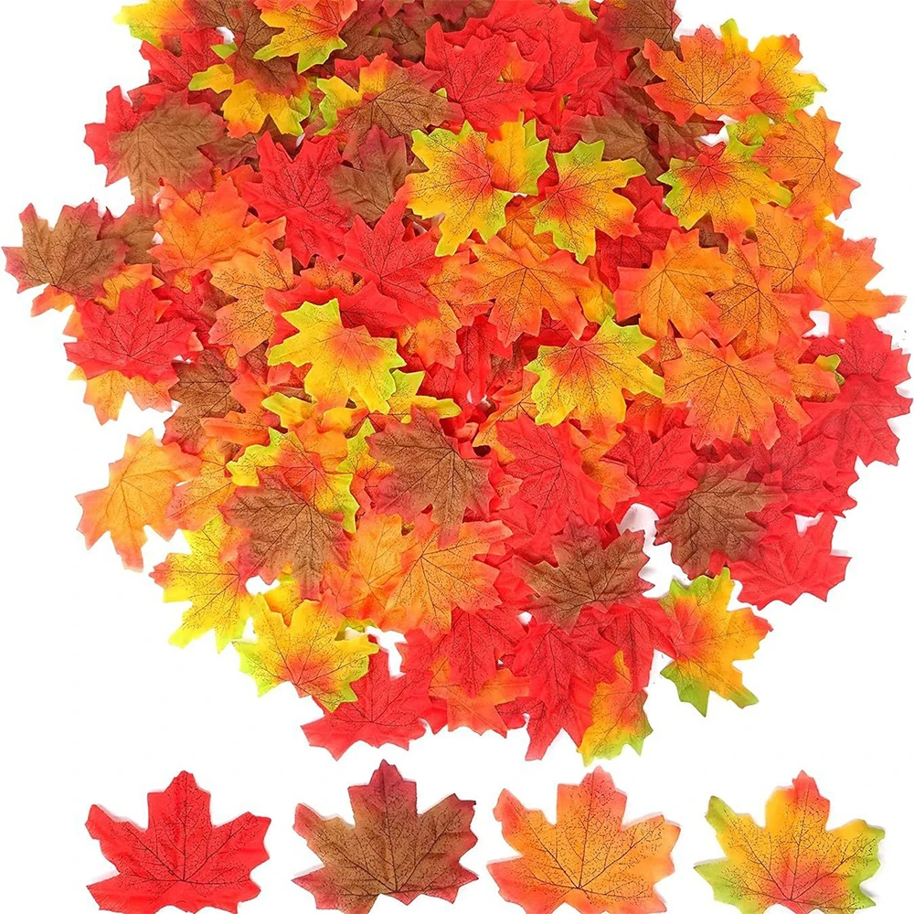 Maple Leaves Artificial Fall Leaves Assorted Mixed Faux Fall Color Maple Leaves Decoration Fake Maple Art for Craft, Wedding