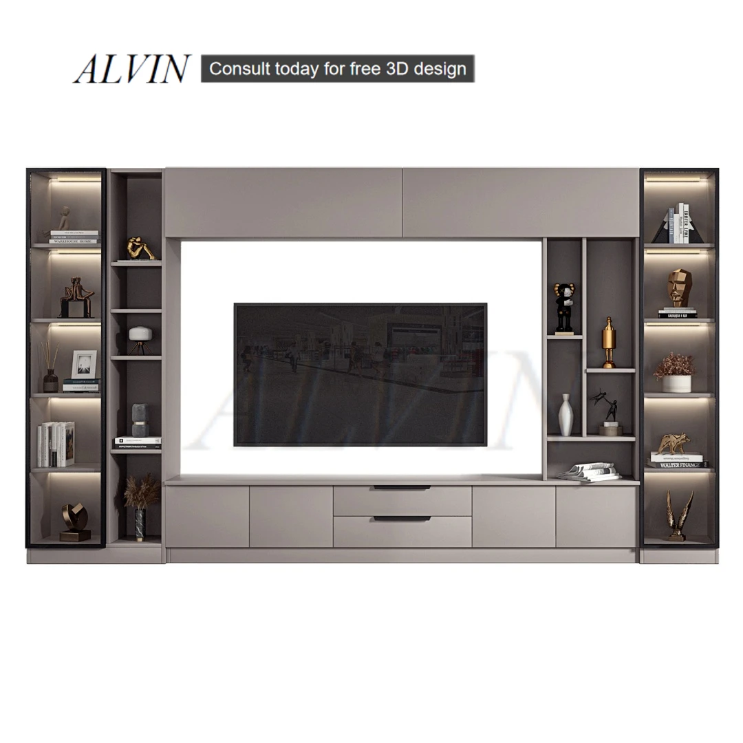 ALVIN New Design Media Cabinet Modern Television Wall Wooden Tv Rack Stands Living Room Furniture Mdf Wood Tv Stand Cabinet Set
