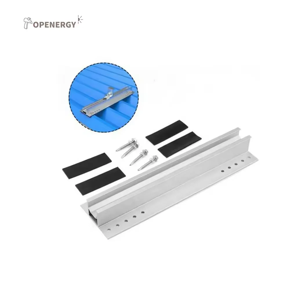 Aluminum Mini Rail Roof Mounting System with PV Solar Panel Support Brackets for Flat Pitched Tin Tile Metal Trapezoidal Roof