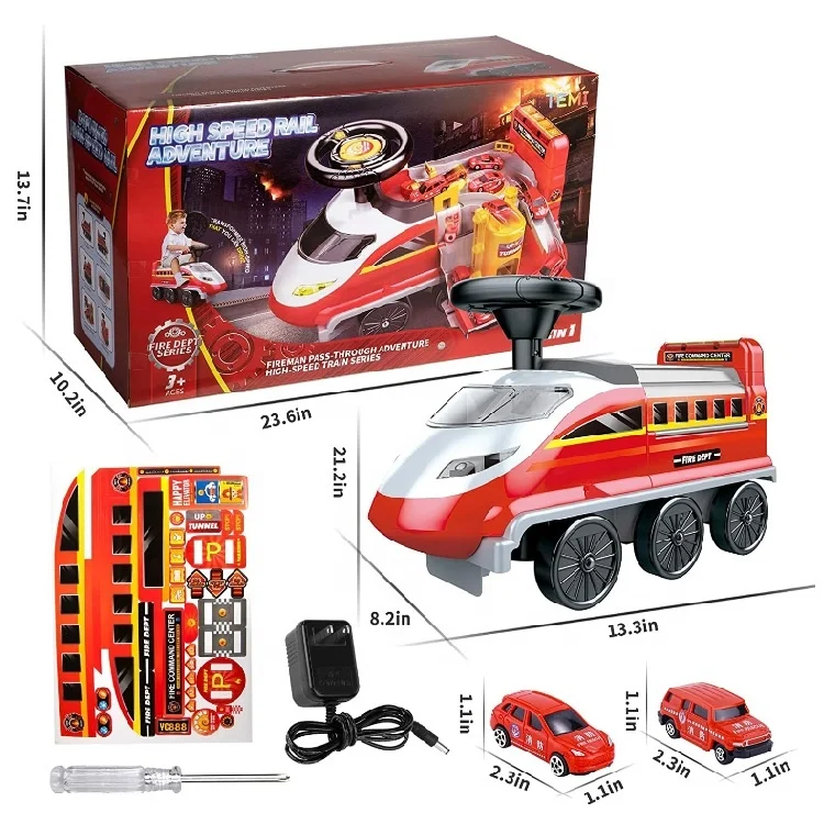 2 in 1 Multifunction Electric Garage Parking Lot Toy Fire Fighting Race Tracks Ride On Car Toy