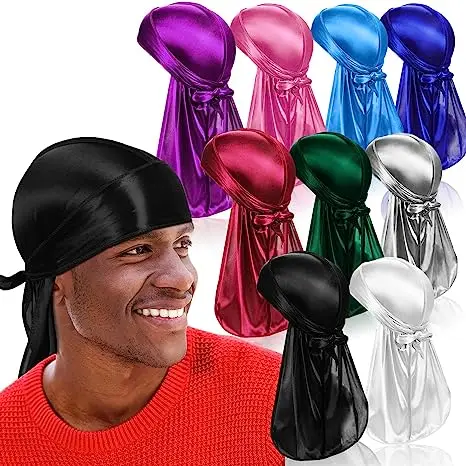Wholesale Custom Logo printing Silk Polyester Durag Wide Tails Headwear custom durags
