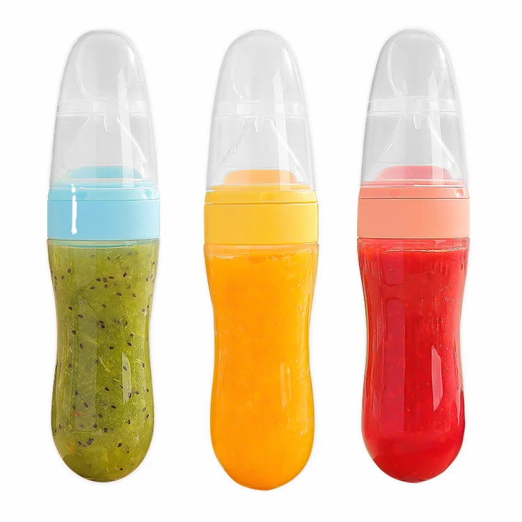 Latest Factory Direct Supply break resistant Anti Colic babi fruit pacifier baby spoon silicone feeder and spoon bottle