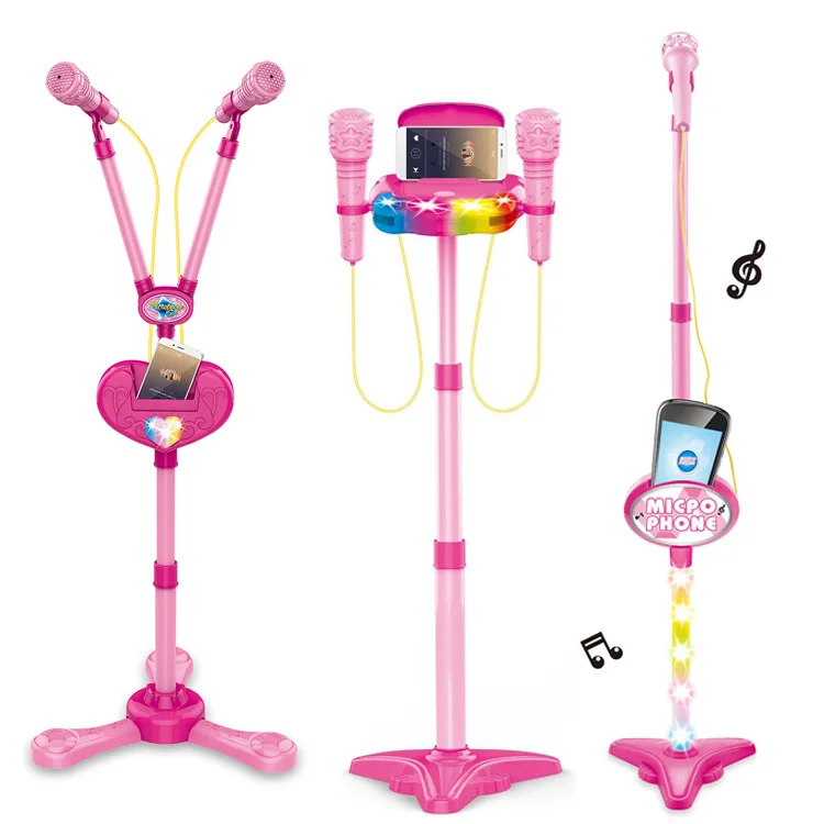 Kids Karaoke Machine Music Toys with Adjustable Stand 2 Microphones Connects Bluetooth and  Phone Microphone with Stand