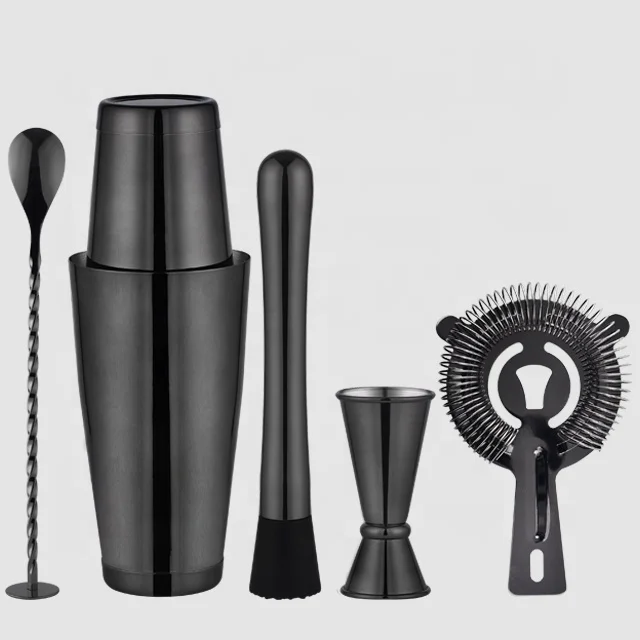 
Factory Direct 800ml black plated stainless steel bar tools cocktail shaker set with box 